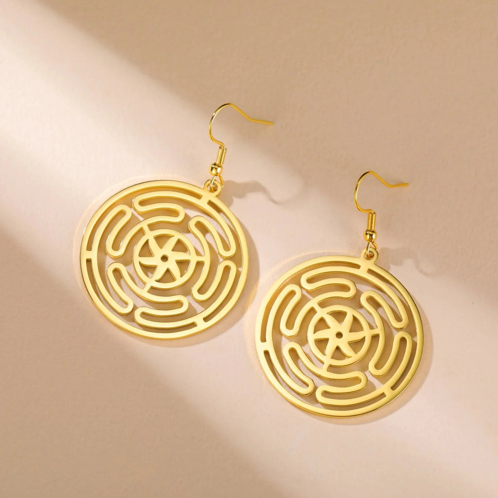 Strophalos Hecate’s Wheel Drop Earrings for Women in Gold