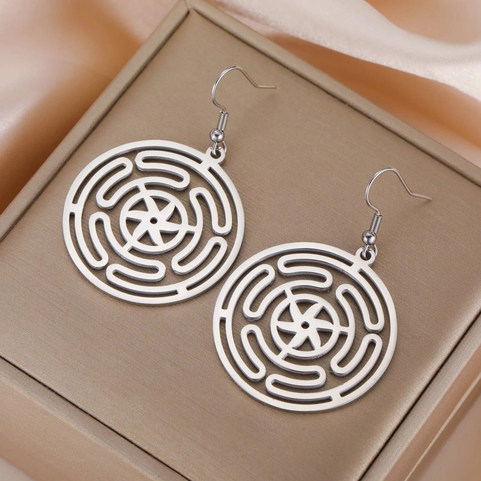 Strophalos Hecate’s Wheel Drop Earrings for Women in Silver