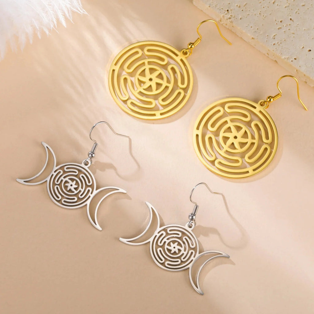 Strophalos Hecate’s Wheel Drop Earrings for Women in Gold