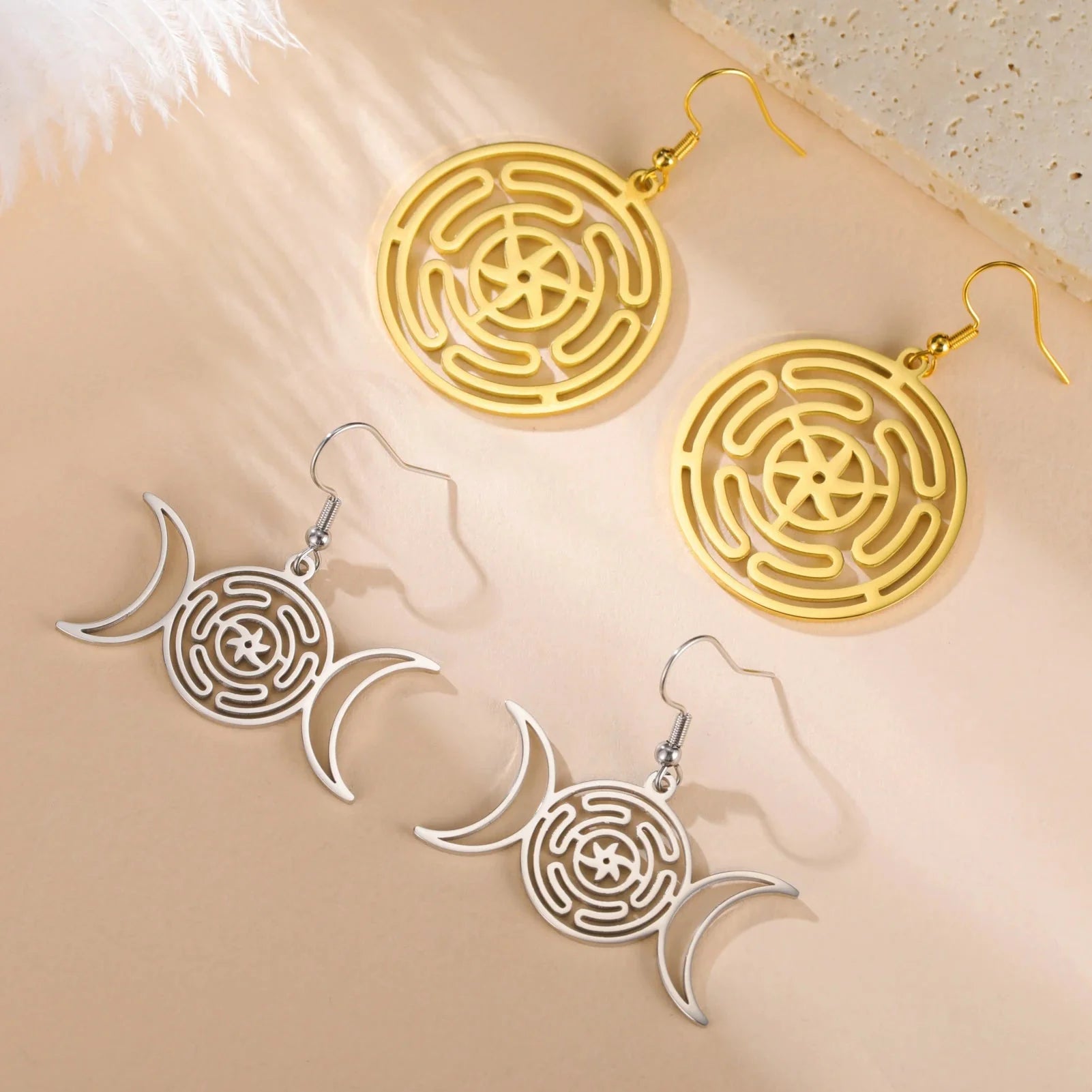 Strophalos Hecate’s Wheel Drop Earrings for Women in Gold