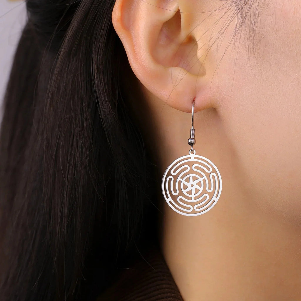 Strophalos Hecate’s Wheel Drop Earrings for Women in Silver