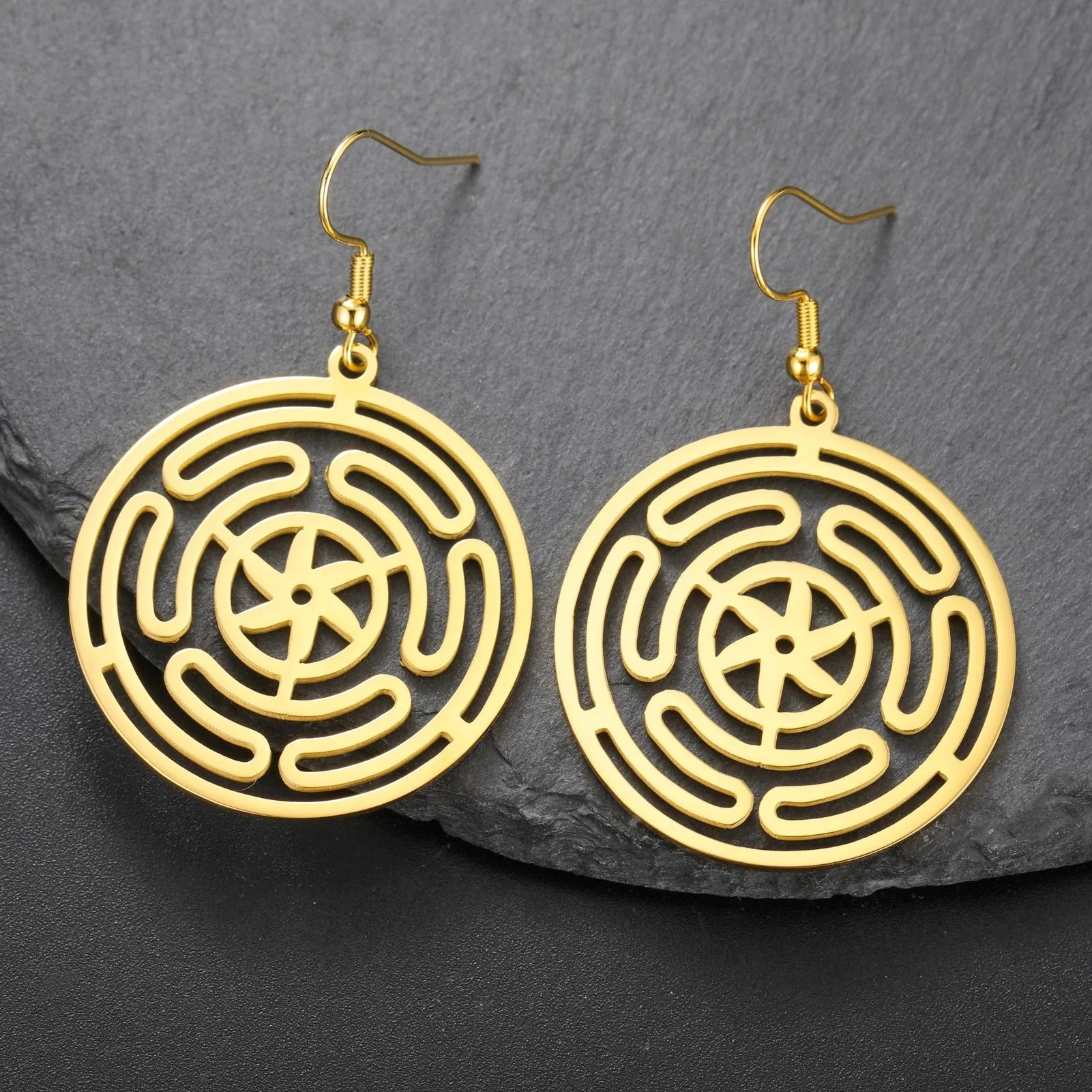 Strophalos Hecate’s Wheel Drop Earrings for Women in Gold