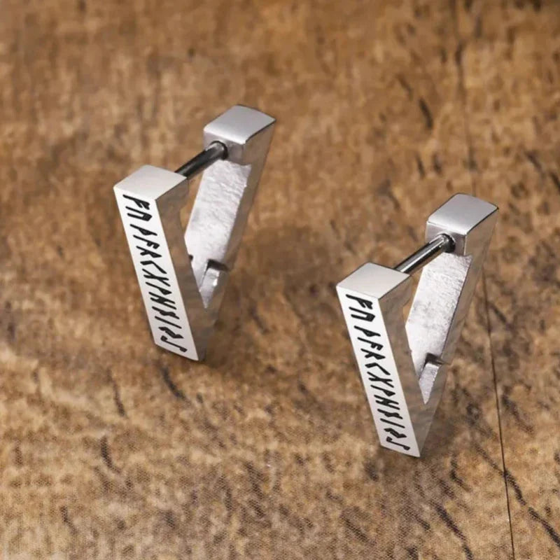 Viking Rune Earrings Men Women Nordic Silver