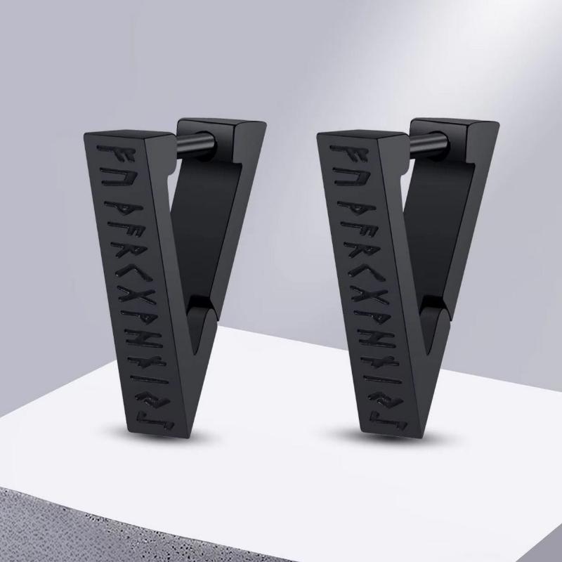 Viking Rune Earrings Men Women Nordic Black