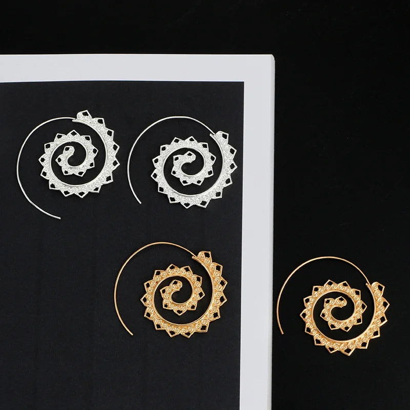 Spiral Hoop Earrings for Women silver