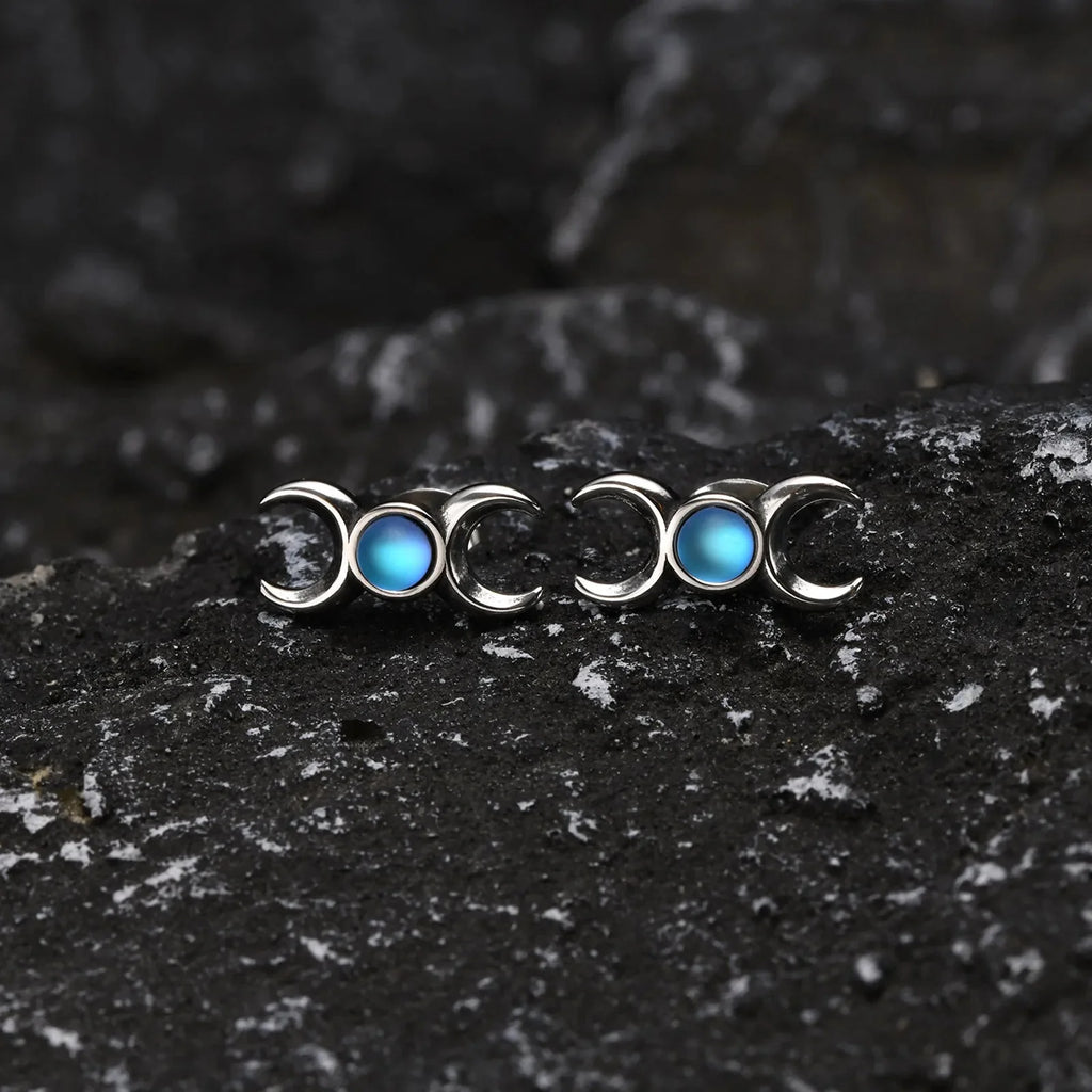 Triple Moon Earrings Witchcraft Wiccan Studs Women