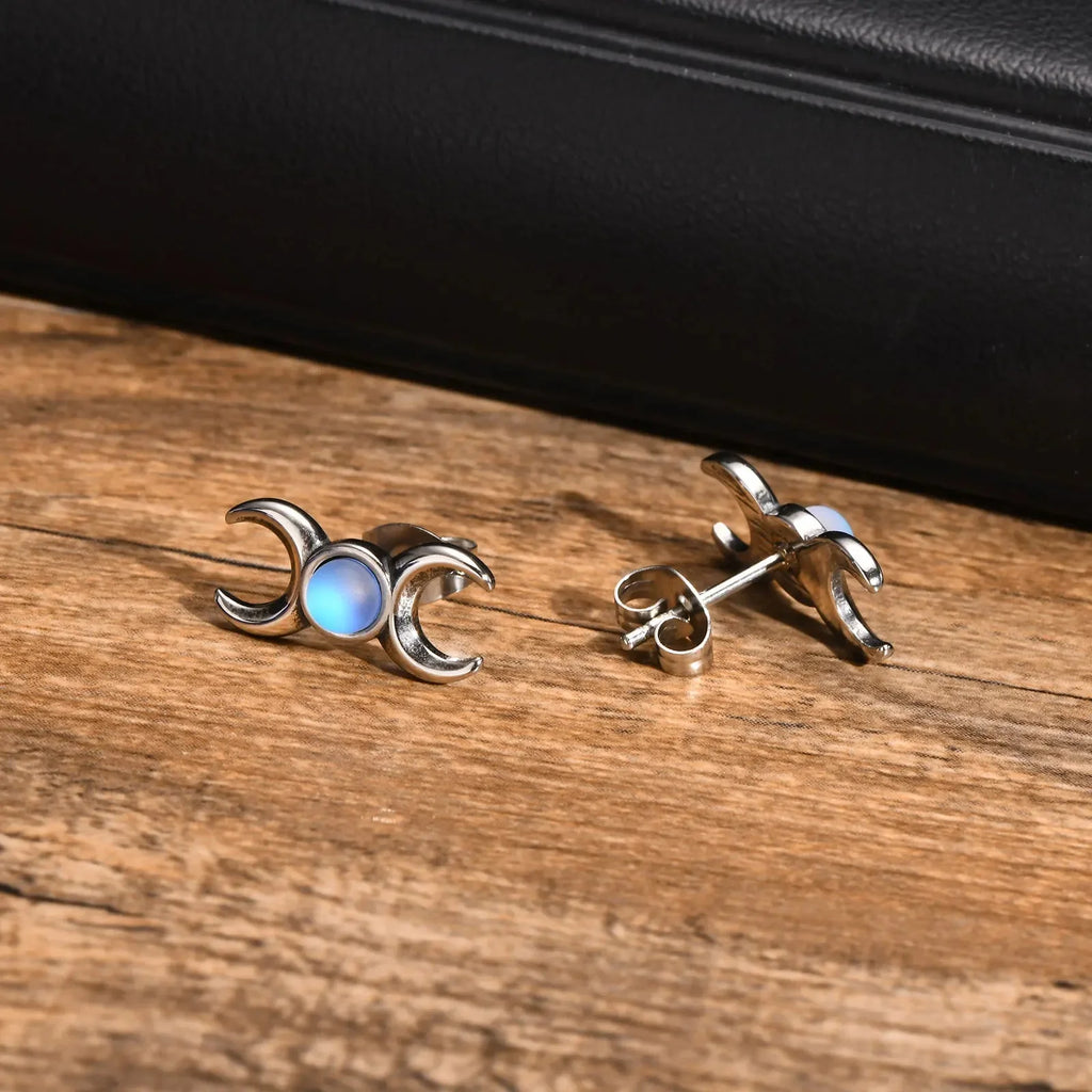 Triple Moon Earrings Witchcraft Wiccan Studs Women
