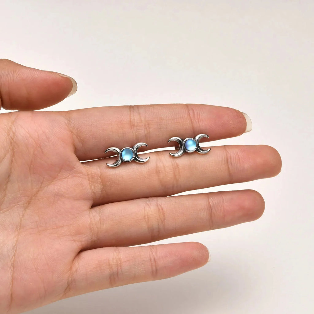 Triple Moon Earrings Witchcraft Wiccan Studs Women