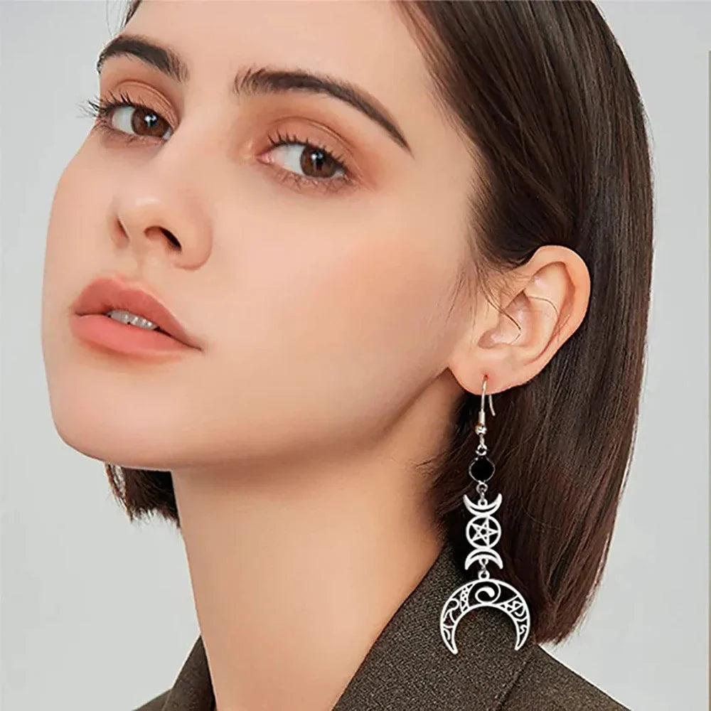 Triple Moon Hanging Earrings Wiccan Witchcraft Woman