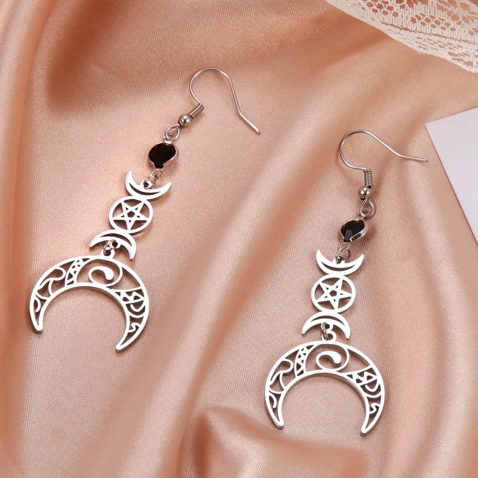 Triple Moon Hanging Earrings Wiccan Witchcraft Woman