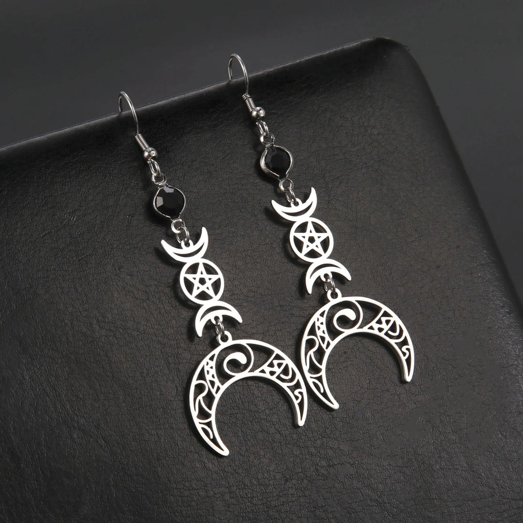 Triple Moon Hanging Earrings Wiccan Witchcraft Woman