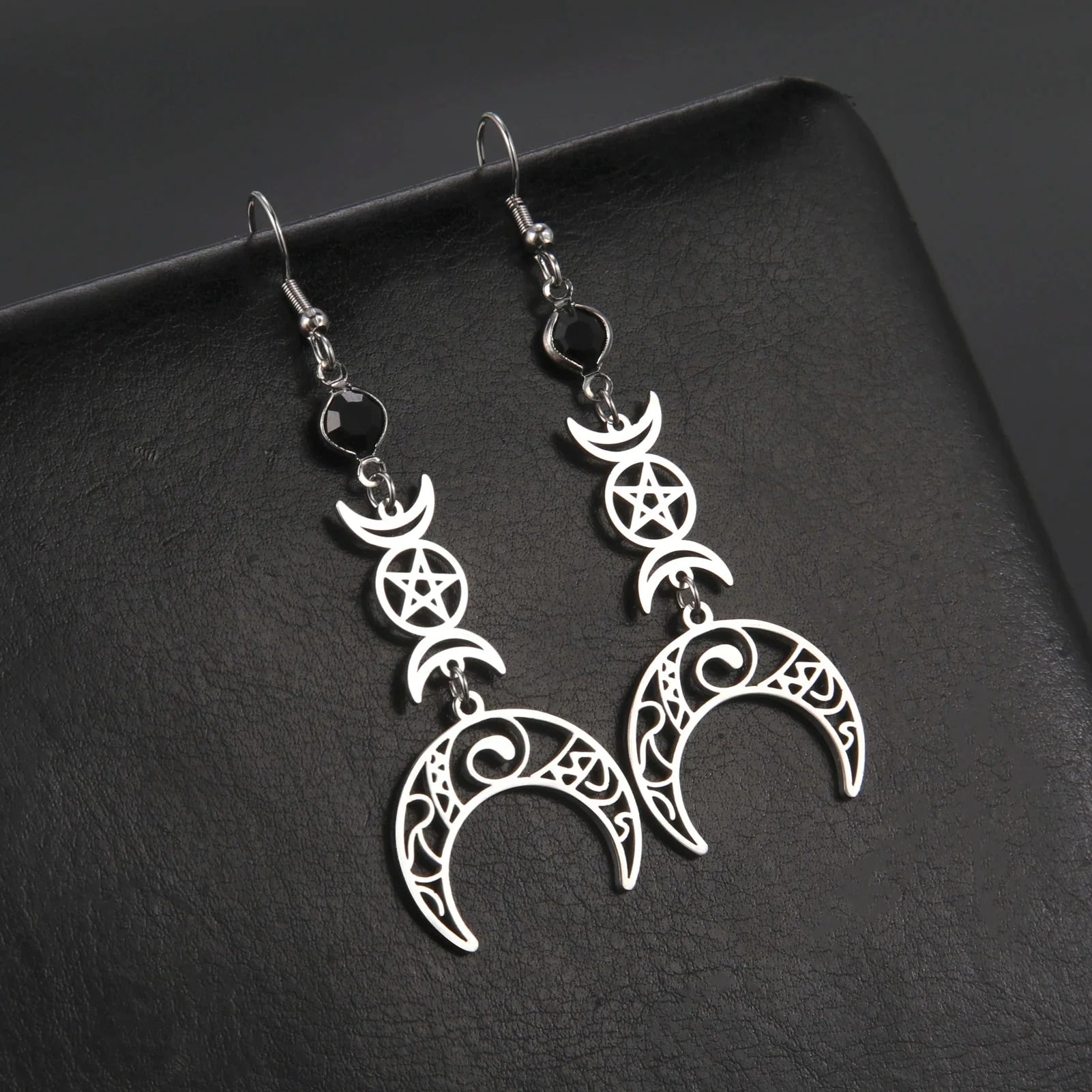Triple Moon Hanging Earrings Wiccan Witchcraft Woman