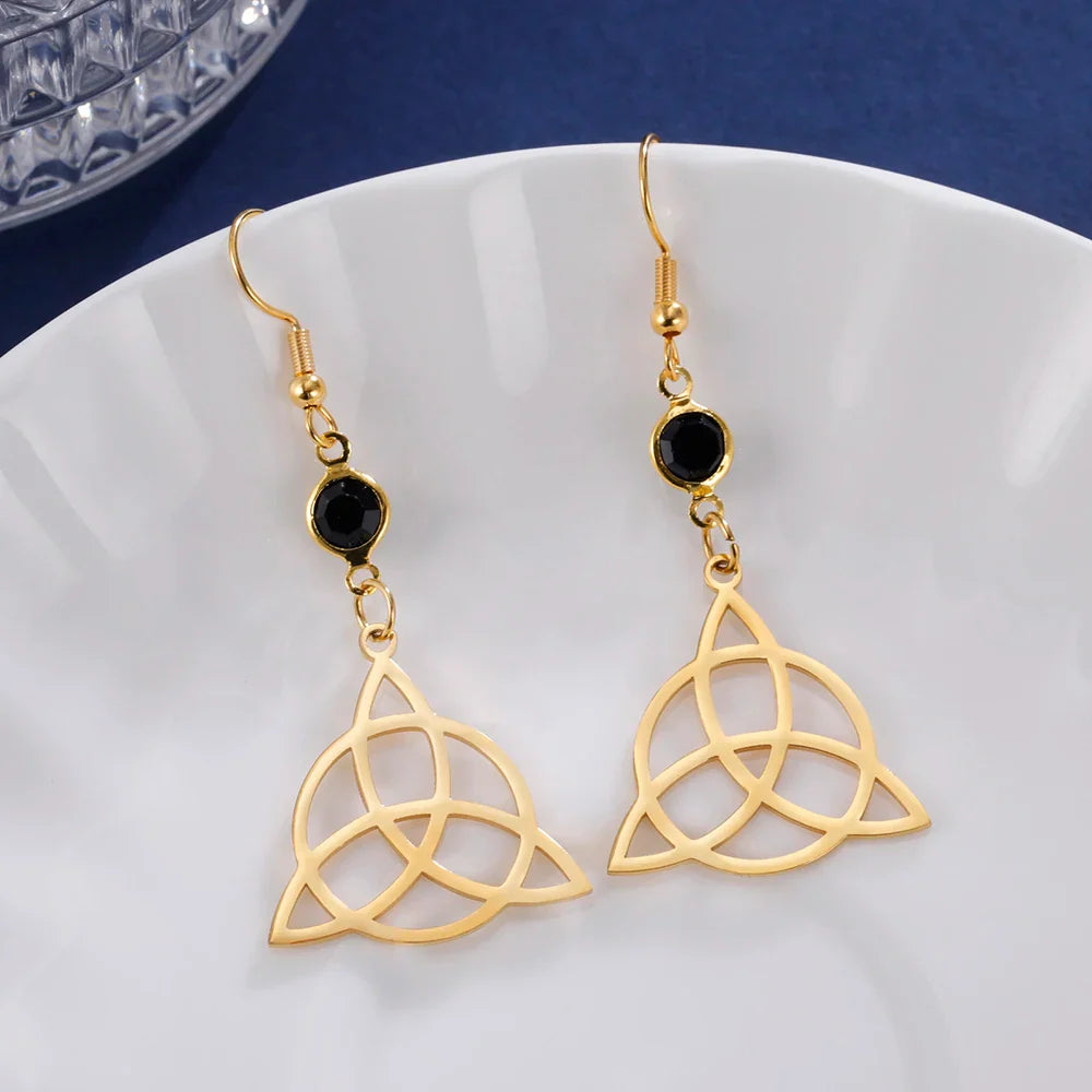Triquetra Drop Earrings for Women Trinity Knot Gold