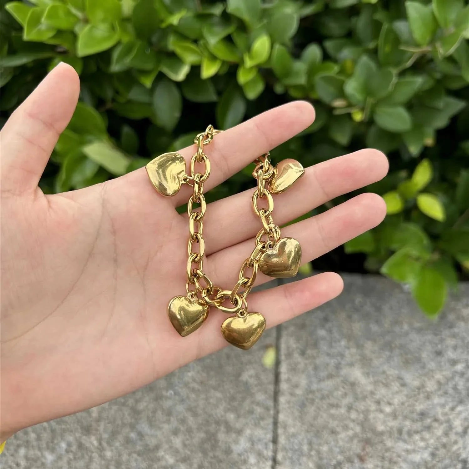 5 Heart Bracelet Link Chain for Women Gold