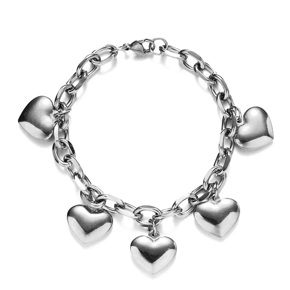 5 Heart Bracelet Link Chain for Women Silver