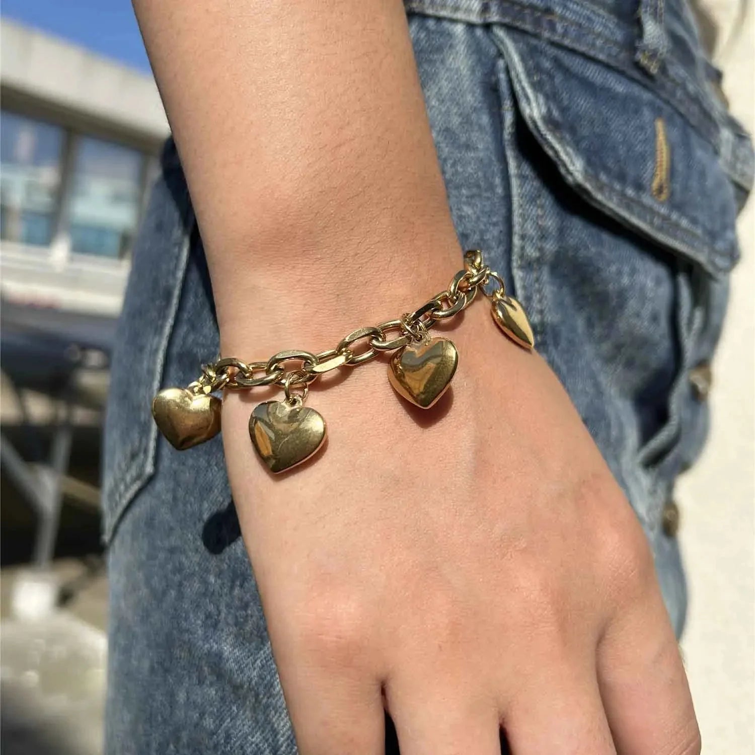 5 Heart Bracelet Link Chain for Women Gold