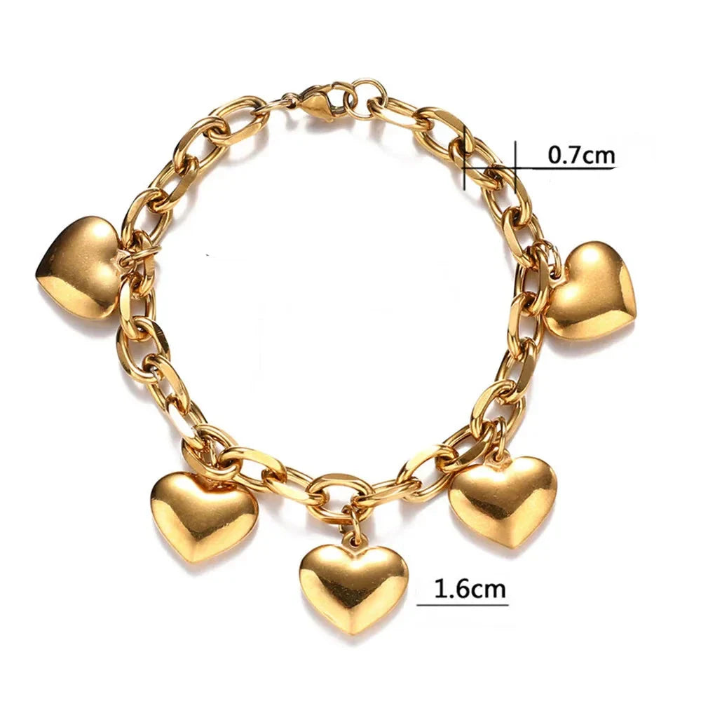 5 Heart Bracelet Link Chain for Women Gold