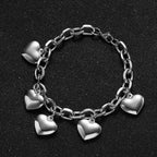 5 Heart Bracelet Link Chain for Women Silver