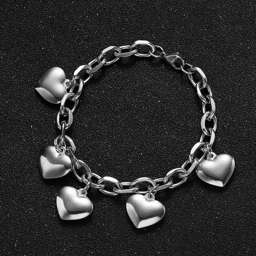 5 Heart Bracelet Link Chain for Women Silver