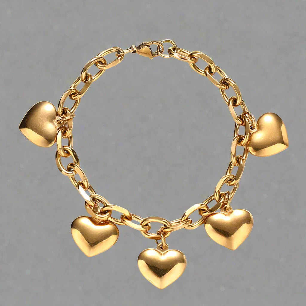 5 Heart Bracelet Link Chain for Women Gold
