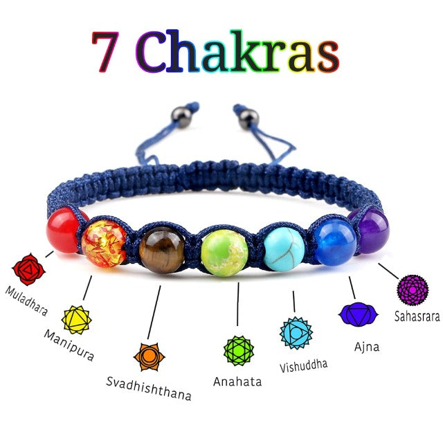 7 Chakras Braided Link Bracelet for Men and Women, Genuine Stones