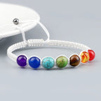 7 Chakras Braided Link Bracelet for Men and Women, Genuine Stones