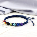 7 Chakras Braided Link Bracelet for Men and Women, Genuine Stones, blue