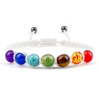 7 Chakras Braided Link Bracelet for Men and Women, Genuine Stones, white