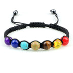 7 Chakras Braided Link Bracelet for Men and Women, Genuine Stones, black