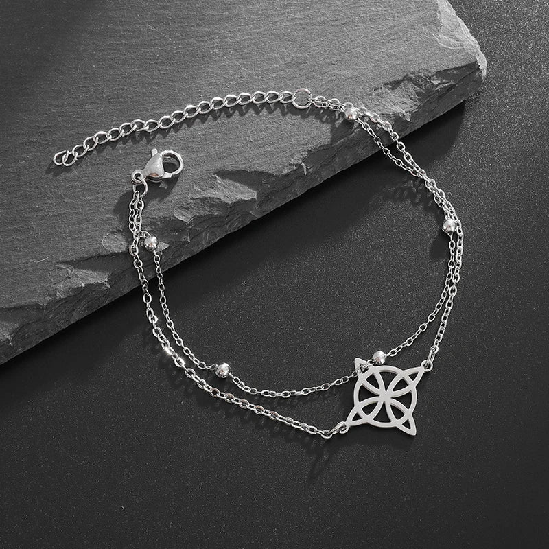 Witch's Knot Steel Bracelet for Women, Curb Chain Protection Wiccan Silver