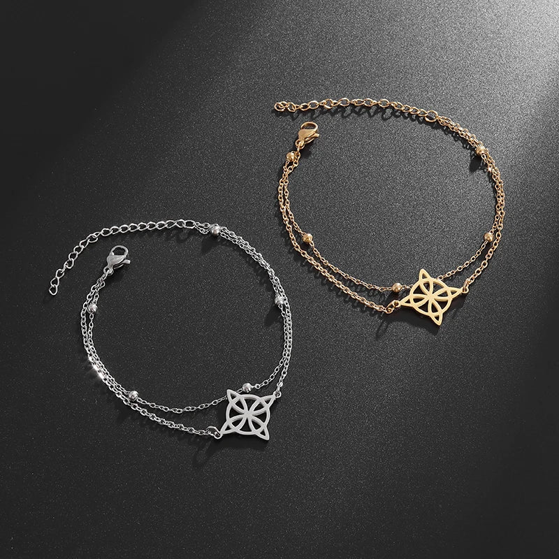 Witch's Knot Steel Bracelet for Women, Curb Chain Protection Wiccan Gold