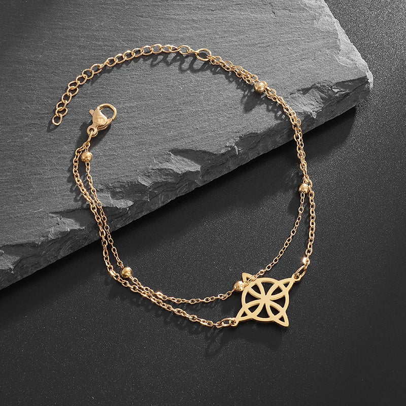 Witch's Knot Steel Bracelet for Women, Curb Chain Protection Wiccan Gold