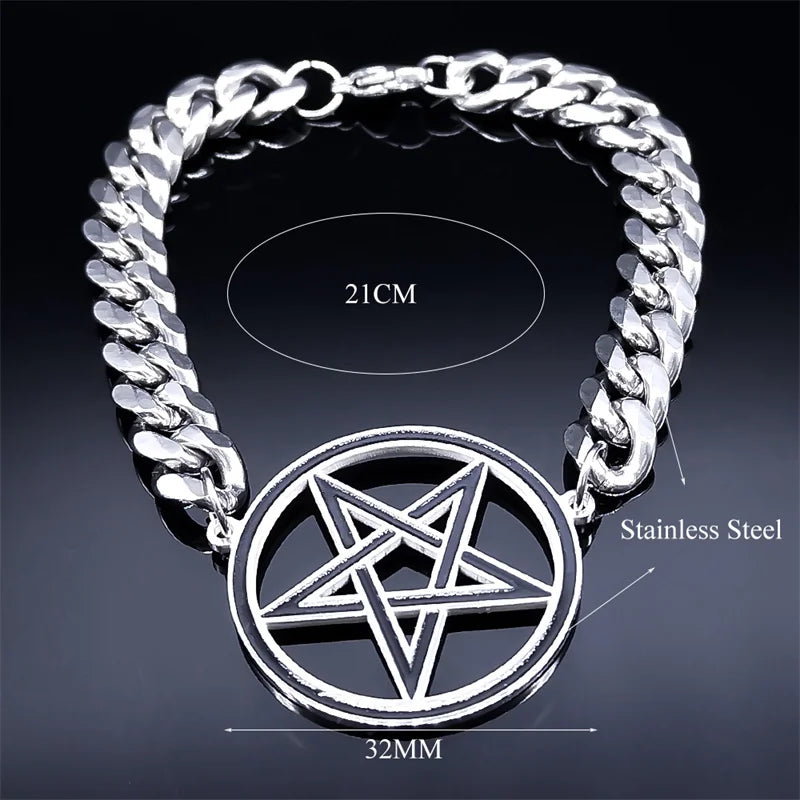 Wiccan Sorcery Pentacle Steel Bracelet Chain