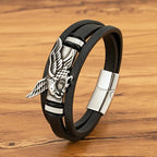 Silver Men's Leather Eagle Bracelet
