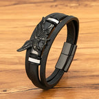 Black Men's Leather Eagle Bracelet