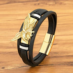 Gold Men's Leather Eagle Bracelet