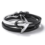 Wide adjustable anchor bracelet silver and black