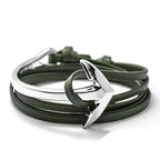 Wide adjustable anchor bracelet silver and green