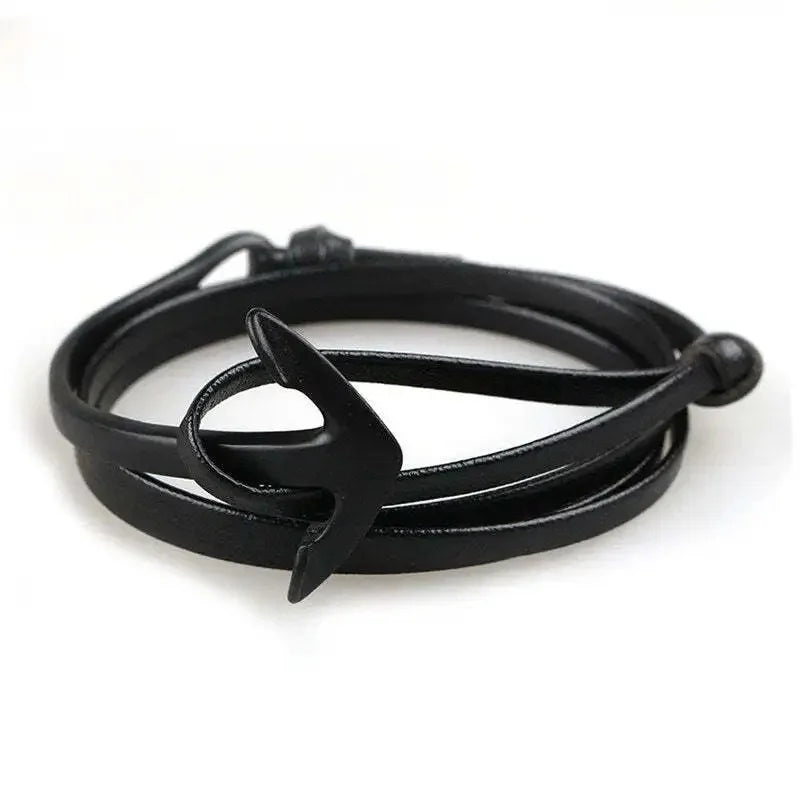 Wide adjustable anchor bracelet black