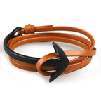 Wide adjustable anchor bracelet black and brown