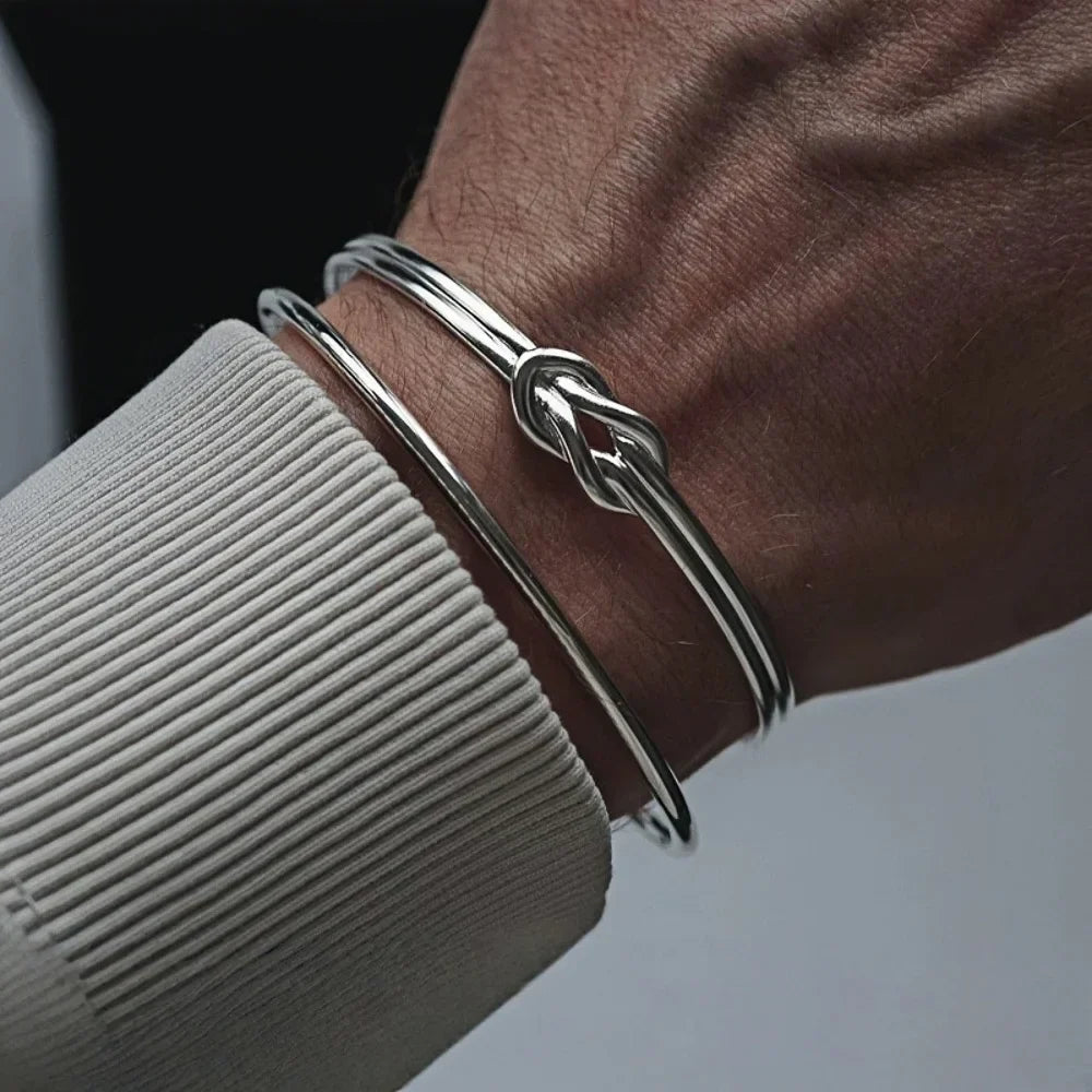 Adjustable bracelet with knot for men silver