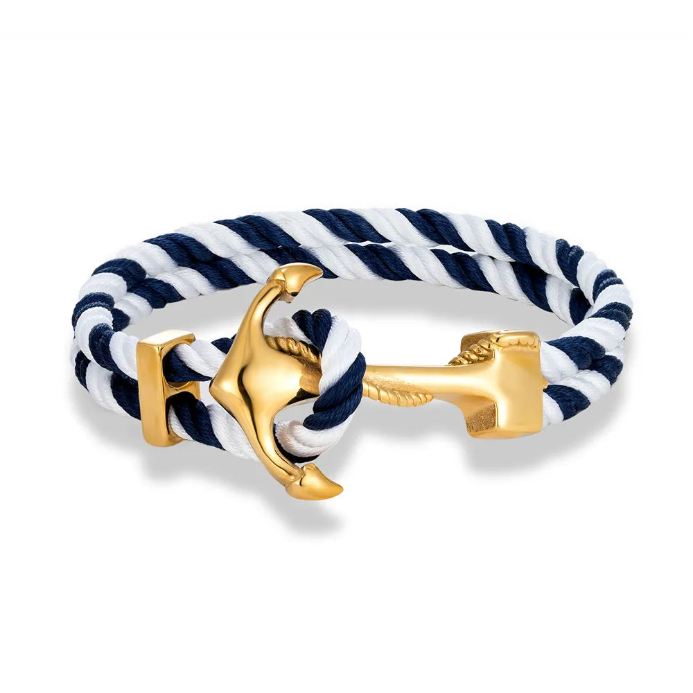 White and blue men's anchor bracelet