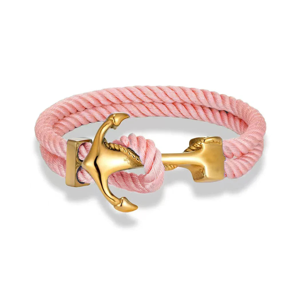 Pink men's anchor bracelet