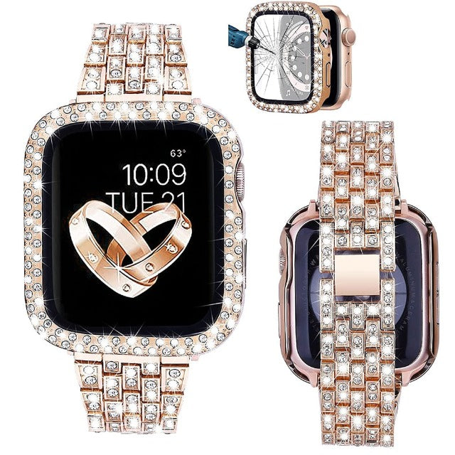 Apple Watch bracelet with gold diamond case