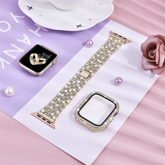 Apple Watch bracelet with gold diamond case