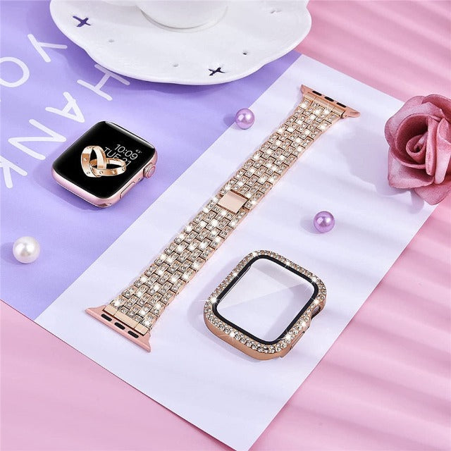 Apple Watch bracelet with rose gold diamond case