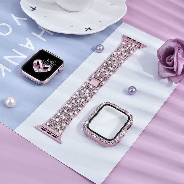 Apple Watch bracelet with pink diamond case