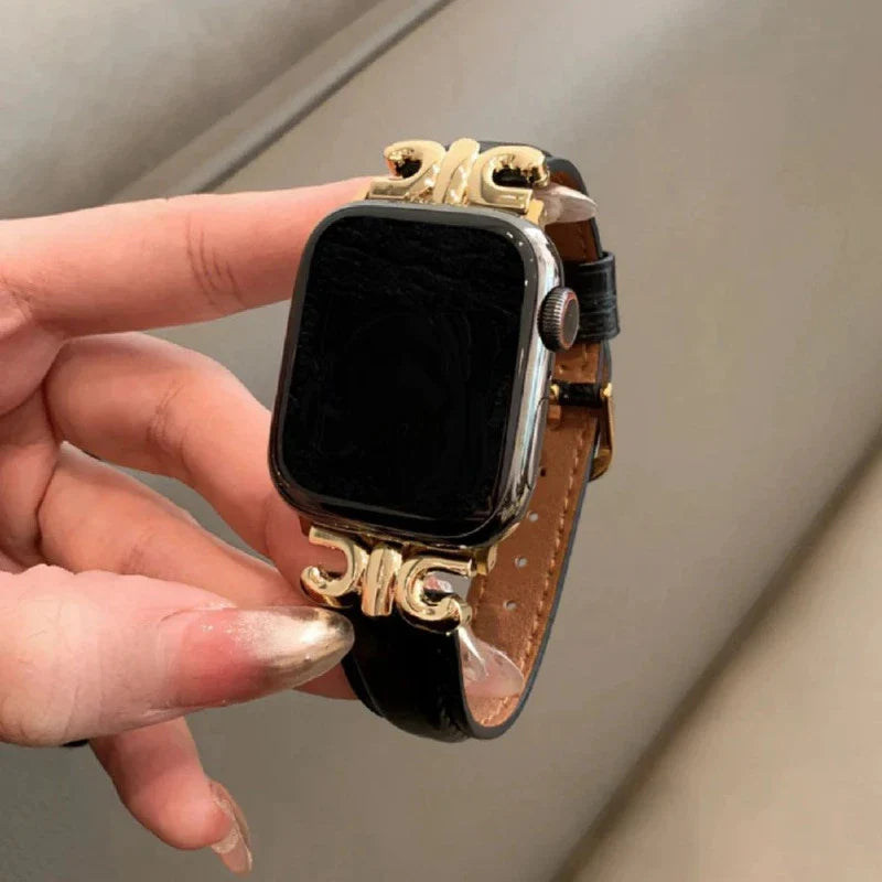 Black Leather Apple Watch Strap for Women