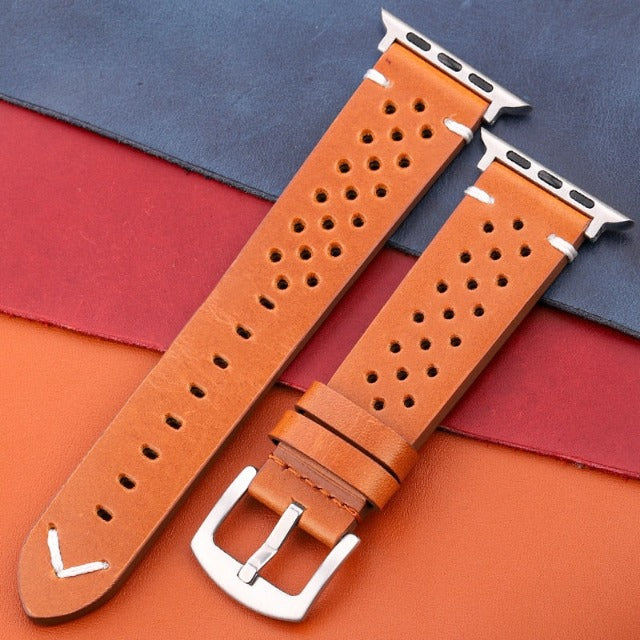 Apple Watch Strap in Genuine Leather light brown and silver