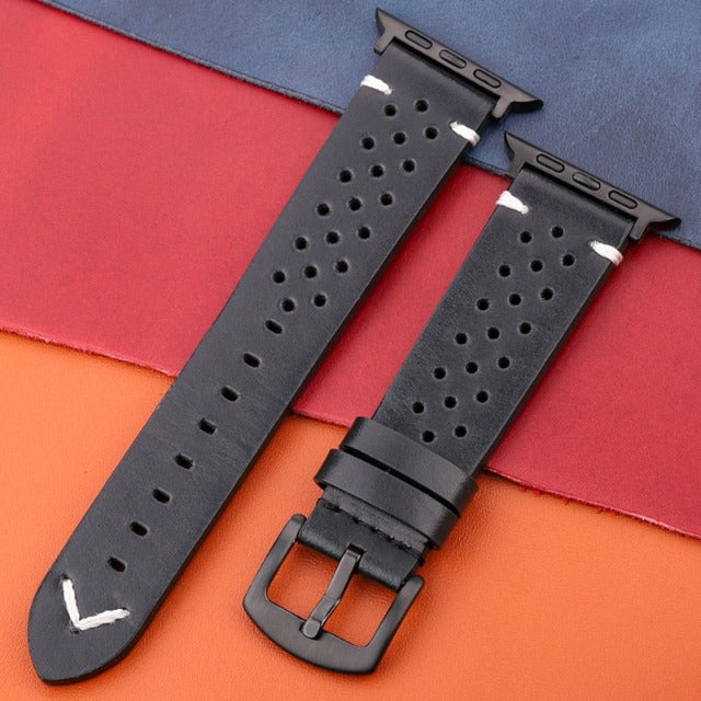 Apple Watch Strap in Genuine Leather black and black